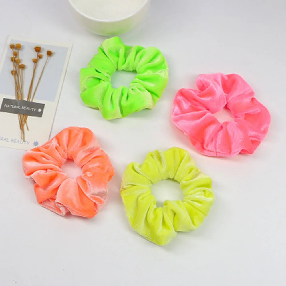 1/5PC Women Flannel Scrunchies Elastic Hair Ties Girl Solid Color Ponytail Holders Fluorescent Color Bright Women Hair Acces