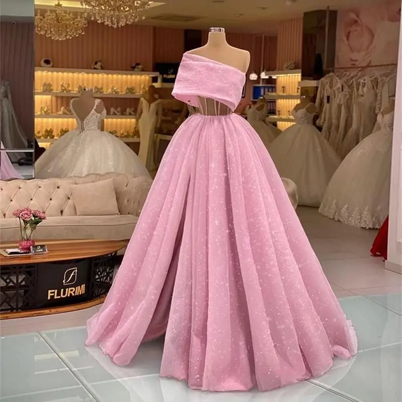 Sparkly Pink Long Prom Dresses One Shoulder Sequined Beaded A Line Evening Formal Wear Party Gowns
Sparkly Pink Long Prom Dresses One Shoulder Sequined Beaded A Line Evening Formal Wear Party Gowns