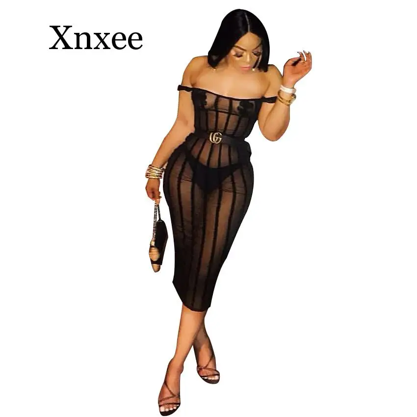Women Sexy Stripe Sheer Mesh Bodycon Club Dress Pasties Slash Neck Off Shoulder Sheath Midi Party Summer Dress chiffon dress
Women Sexy Stripe Sheer Mesh Bodycon Club Dress Pasties Slash Neck Off Shoulder Sheath Midi Party Summer Dress chiffon dress