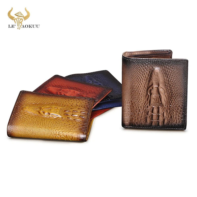 

Hot Sale Male Female Men Real Natural Leather Fashion Designer Crocodile Emboss Simple Standard Slim Wallet Handy Purse Men 1010