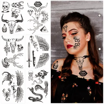 6 Sheets Halloween Temporary Tattoos Long Lasting Waterproof Fierce Pattern Art Stickers Party Tottoos Tattoo Stickers for Women 
6 Sheets Halloween Temporary Tattoos Long Lasting Waterproof Fierce Pattern Art Stickers Party Tottoos Tattoo Stickers for Women