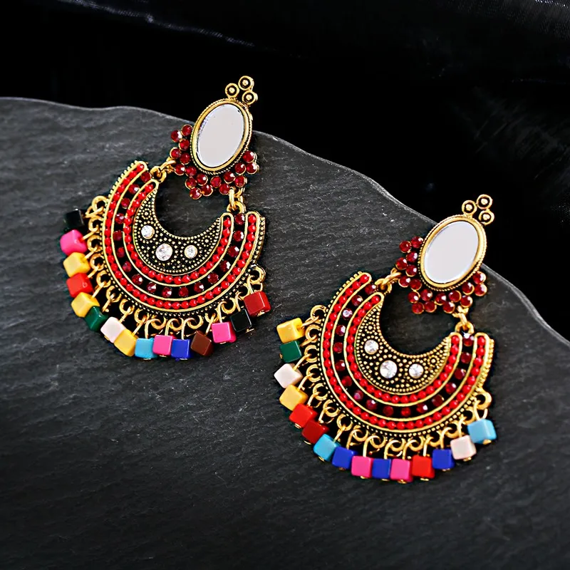 Винтажные Разноцветные квадратные серьги кисточки Jhumka для женщин в стиле бохо