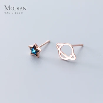 

Modian Silver 925 Heart Planet And Stars Stud Earrings for Women 925 Sterling Silver Blue Ctystal Statement Jewelry 2020 New