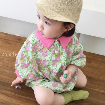 

South Korea Celebrity Style Infant Fashion Printed Three-quarter-length Sleeve Crawling Clothes Female Baby Trend Loose Bat Slee