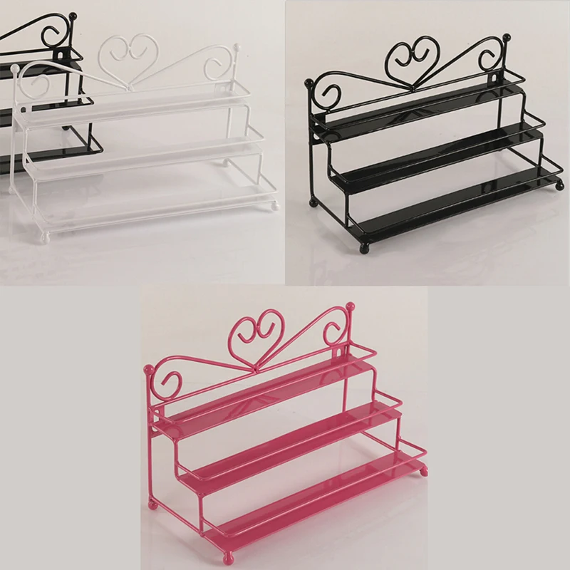 3Tiers Heart Design Metal Nail Display Polish Shelf Cosmetic Varnish Stand HolderWomen Makeup Wall Rack Organizer Case |