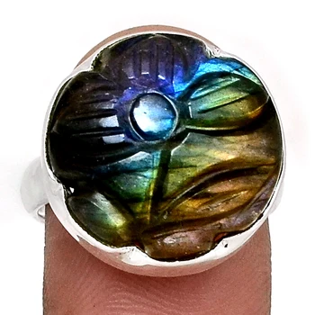 Genuine Carved Labradorite Ring 925 Sterling Silver, USA Size : 8.25 , AR4321 
Genuine Carved Labradorite Ring 925 Sterling Silver, USA Size : 8.25 , AR4321