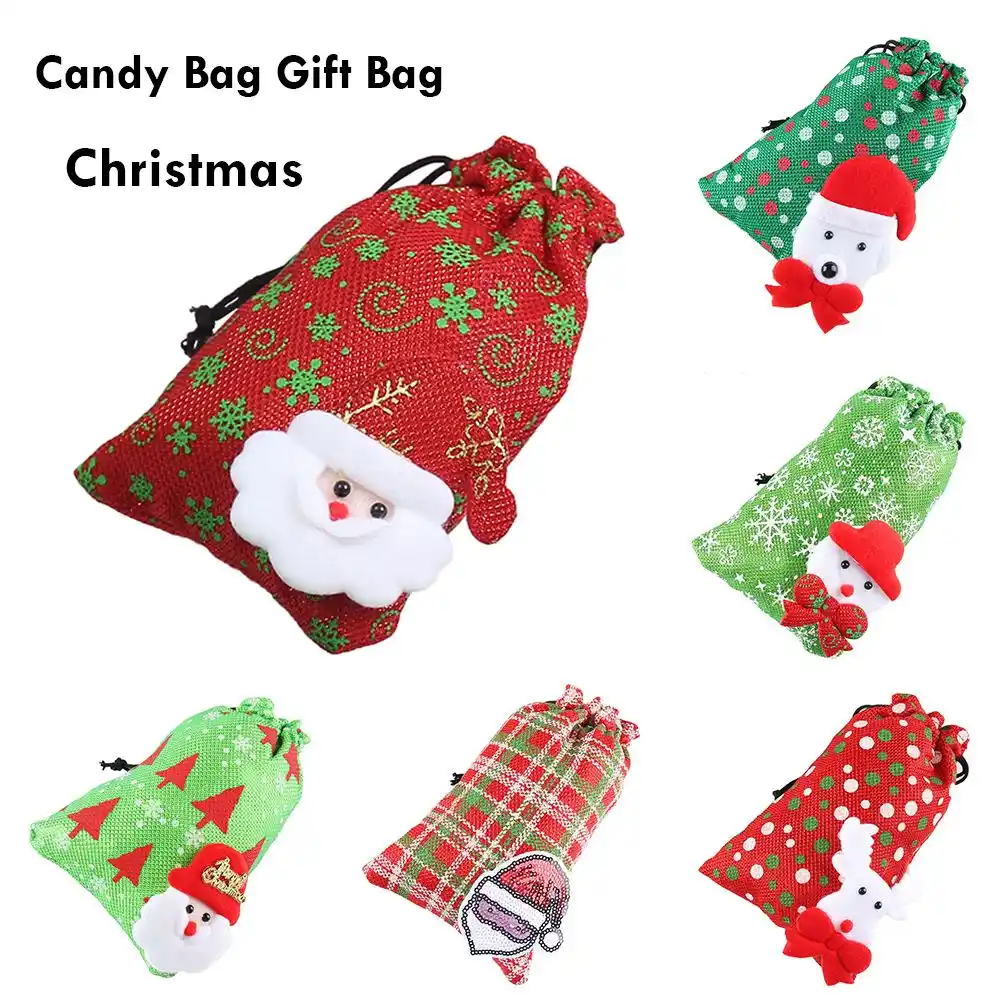1pc kids cute christmas gift candy drawstring bag santa claus