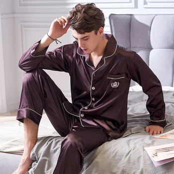 Brand Ice Silk Sleepwear Men's Pajamas Set Spring Autumn Long-sleeved + Trousers Satin Pyjamas Suit Male Plus Size Home Pijama
Brand Ice Silk Sleepwear Men's Pajamas Set Spring Autumn Long-sleeved + Trousers Satin Pyjamas Suit Male Plus Size Home Pijama