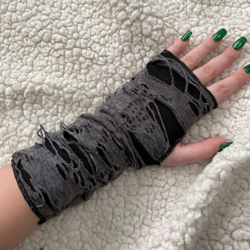 1Pair Punk Broken Slit Gothic Unisex Glove Fingerless Cuff Ninja Sport Hole Mitten Cool Women Men Hollow Out Rock Gloves 1Pair Punk Broken Slit Gothic Unisex Glove Fingerless Cuff Ninja Sport Hole Mitten Cool Women Men Hollow Out Rock Gloves