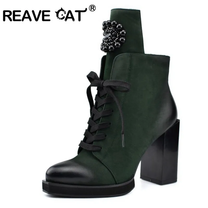 REAVE CAT Women's Winter Chunky Boots Thick High heels ankle booties Platform lace up shoes Party club footwear black gray Sexy
REAVE CAT Women's Winter Chunky Boots Thick High heels ankle booties Platform lace up shoes Party club footwear black gray Sexy