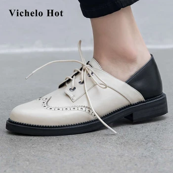 Vichelo Hot genuine leather round toe low heel mixed colors preppy style lace up beauty lady streetwear casual women pumps L17
Vichelo Hot genuine leather round toe low heel mixed colors preppy style lace up beauty lady streetwear casual women pumps L17