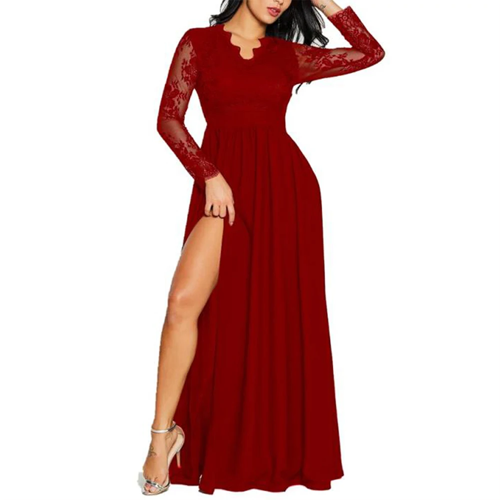 Women Sexy Sheer Floral Lace Sleeve High Slit Maxi Formal Dresses V Neck Autumn Formal Prom Party Dress Female Long Vestidos
Women Sexy Sheer Floral Lace Sleeve High Slit Maxi Formal Dresses V Neck Autumn Formal Prom Party Dress Female Long Vestidos