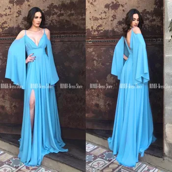 Blue Chiffon Prom Dresses 2020 Cold Shoulder Side Split Long Dress Party Spaghetti Straps V-neck Evening Gown Vestidos De Gala 
Blue Chiffon Prom Dresses 2020 Cold Shoulder Side Split Long Dress Party Spaghetti Straps V-neck Evening Gown Vestidos De Gala