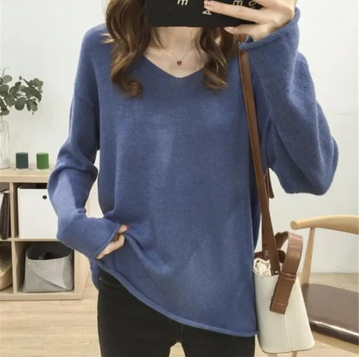 Women Loose V-neck Pullover Basic Sweater Korean Style Lazy oaf Knitted Jumper Autumn Winter Tops Clothing Q9012 
Women Loose V-neck Pullover Basic Sweater Korean Style Lazy oaf Knitted Jumper Autumn Winter Tops Clothing Q9012