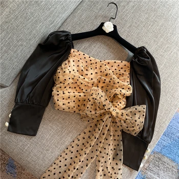 Crop Top Woman Sexy Satin Puff Sleeve Pearl Button Bow Polka Dot Gauze Tops Ladies Tops Cropped Blouse Girls Streetwear Blusa
Crop Top Woman Sexy Satin Puff Sleeve Pearl Button Bow Polka Dot Gauze Tops Ladies Tops Cropped Blouse Girls Streetwear Blusa