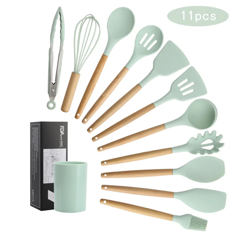 2020 Silicone Kitchenware Set with Wooden Handle Turner Soup Spoon Spatula Brush Scraper Pasta Egg Beater Kitchen Cooking Tools
2020 Silicone Kitchenware Set with Wooden Handle Turner Soup Spoon Spatula Brush Scraper Pasta Egg Beater Kitchen Cooking Tools