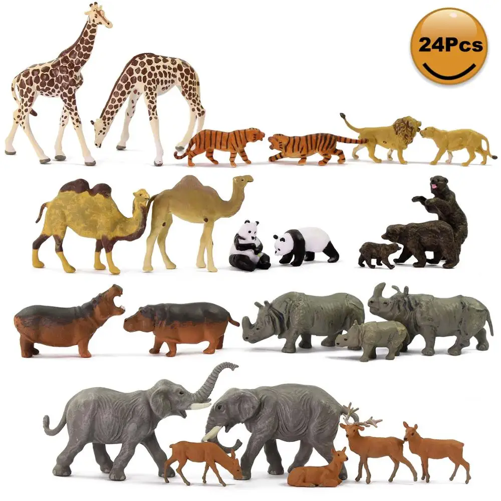 

24pcs Model Railway HO Scale 1:87 Painted Wild Animal PVC Elephant Camel Giraffe Tiger Lion Panda Bear Deer Hippo Rhino