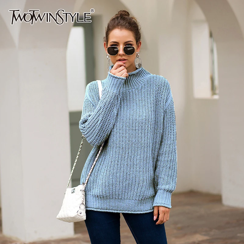 TWOTWINSTYLE Turtleneck Knitting Women's Sweater Lantern Sleeve Pullovers Large Size Solid Sweaters Female 2019 Fashion Autumn
TWOTWINSTYLE Turtleneck Knitting Women's Sweater Lantern Sleeve Pullovers Large Size Solid Sweaters Female 2019 Fashion Autumn
