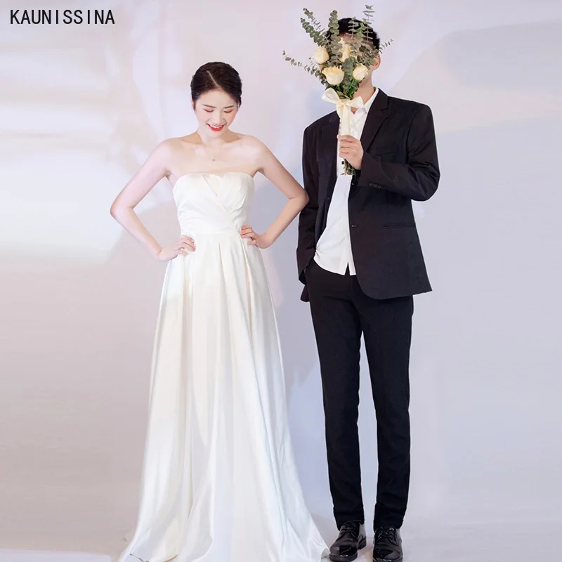 KAUNISSINA Strapless A-Line Wedding Gowns For Bride Floor Length Elegant Wedding Dress Simple White Satin Bridal Dresses Vestido
KAUNISSINA Strapless A-Line Wedding Gowns For Bride Floor Length Elegant Wedding Dress Simple White Satin Bridal Dresses Vestido