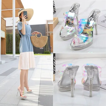 Summer Transparent Platform High Heel 12CM Super High Heel Lady Sandal Color Changing Strips Fashion Trend Nightclub Women Pumps 
Summer Transparent Platform High Heel 12CM Super High Heel Lady Sandal Color Changing Strips Fashion Trend Nightclub Women Pumps
