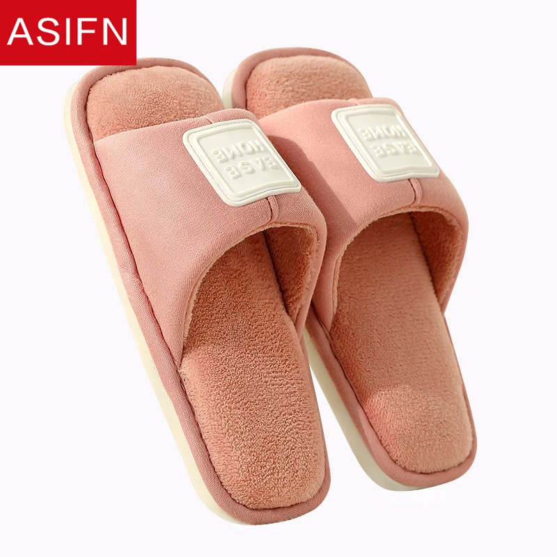 

ASIFN Cotton Women Slippers with Fur Female Winter Home Indoor Couple Household Warm Non-slip Plush Cotton Mop Floor Drag Male