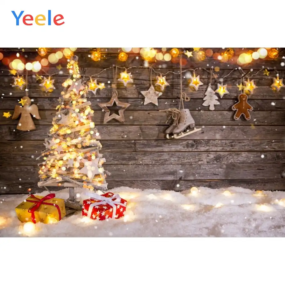 yeele christmas background wood board light star gift snow vinyl