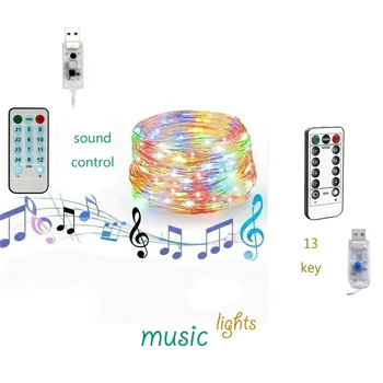 Sound Activated Music/13key Remote Control LED Silver Wire String Lights USB Operated Home Party Decoration Holiday Lighting 
Sound Activated Music/13key Remote Control LED Silver Wire String Lights USB Operated Home Party Decoration Holiday Lighting