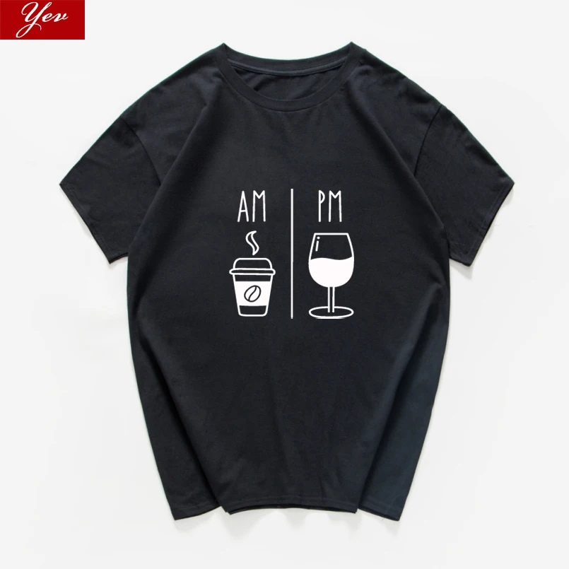 

AM Coffee PM Wine funny T Shirt men 100% cotton Loose Tshirt Graphic oversized streetwear vintage aesthetic t-shirt men clothing