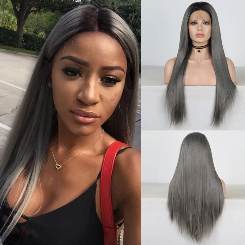 Charisma Ombre серый парик длинные прямые синтетические кружевные передние парики с