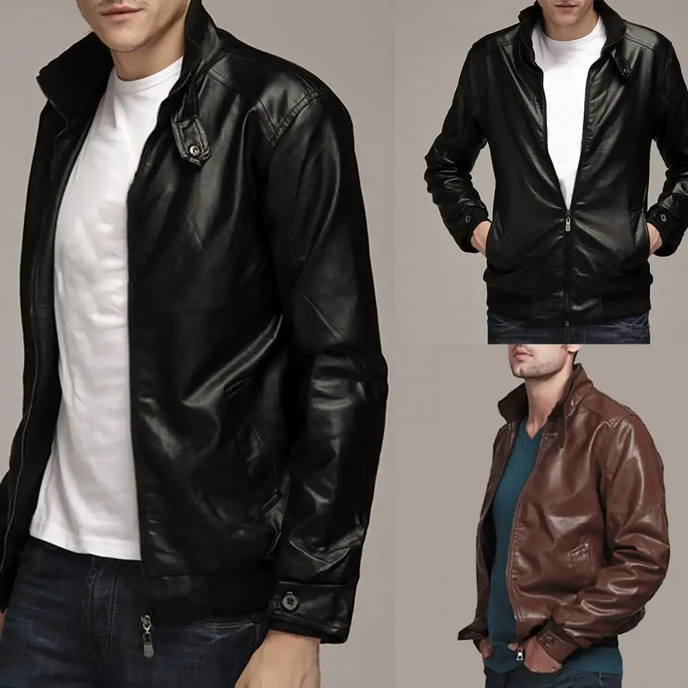 Men Faux Leather Jacket Outwear Solid Color Stand Collar Motorcycle Jacket Men Zipper Coat Motorcycle Jacket chaquetas hombre
Men Faux Leather Jacket Outwear Solid Color Stand Collar Motorcycle Jacket Men Zipper Coat Motorcycle Jacket chaquetas hombre