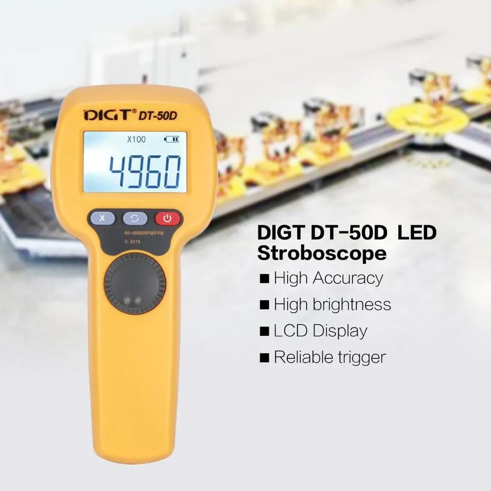 DIGT DT-50D 7.4V 1100mAh 60-49999 Strobes/min 750LUX Handhold LED Stroboscope Rotational Speed Measurement Flash Velocimeter
DIGT DT-50D 7.4V 1100mAh 60-49999 Strobes/min 750LUX Handhold LED Stroboscope Rotational Speed Measurement Flash Velocimeter