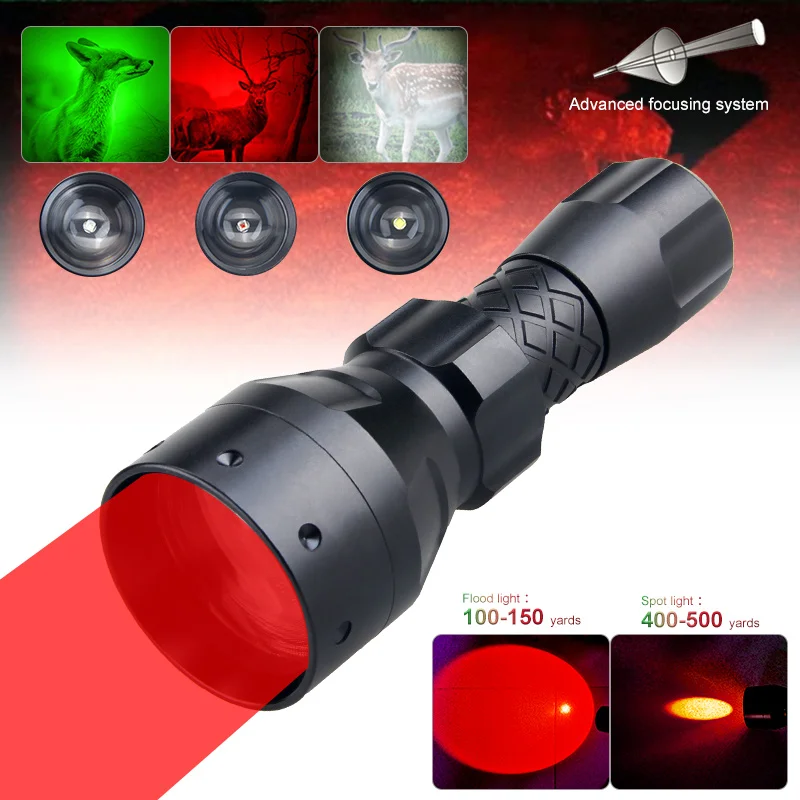 T40 300 Meters Tactical Zommable LED Flashlight White/Red/Green Hunting Flashlingt Lantern For Hog Wild Pig Varmint Predator
T40 300 Meters Tactical Zommable LED Flashlight White/Red/Green Hunting Flashlingt Lantern For Hog Wild Pig Varmint Predator