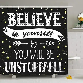 Shower Curtain Set with Hooks 66x72 Decoration Inspirational Quote Design with Believe Yourself You Will On Vintage Type Banner
Shower Curtain Set with Hooks 66x72 Decoration Inspirational Quote Design with Believe Yourself You Will On Vintage Type Banner