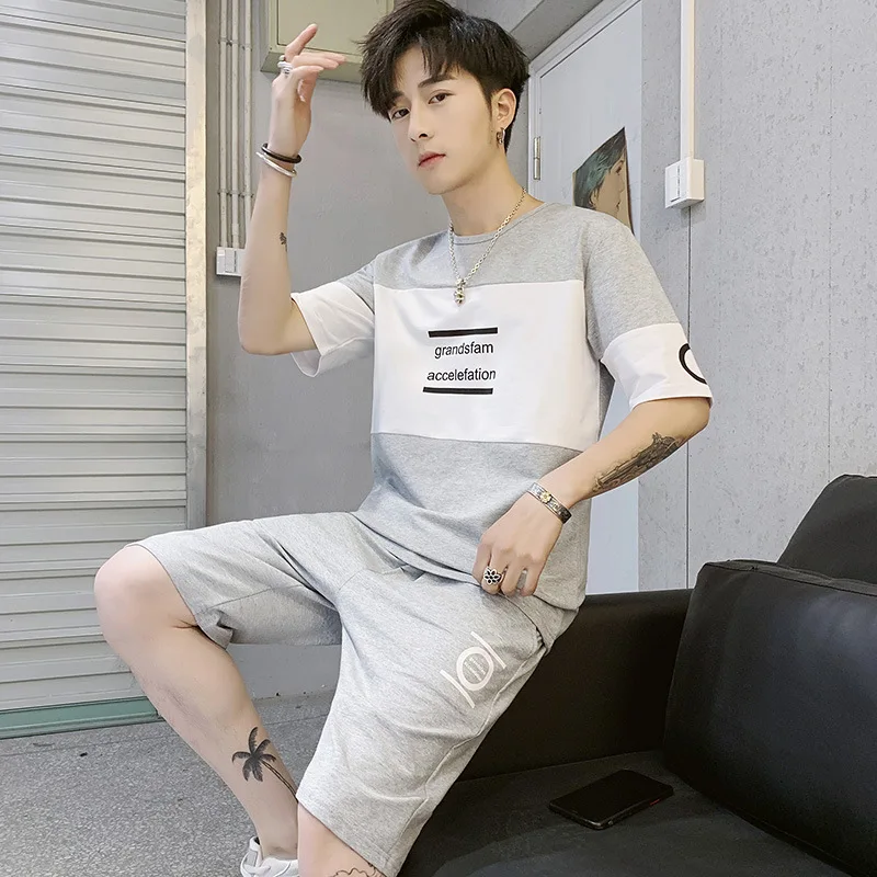 Summer MEN'S Short-sleeved T-shirt Casual Sports Fashion Set Korean-style Handsome Trend 2019 New Style Clothes Half Sleeve T 
Summer MEN'S Short-sleeved T-shirt Casual Sports Fashion Set Korean-style Handsome Trend 2019 New Style Clothes Half Sleeve T