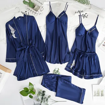 Sexy Kimono Gown Satin 5PCS Robe Suit Young Lady Print Crane Bridal Wedding Bathrobe Set Casual Intimate Lingerie Homewear
Sexy Kimono Gown Satin 5PCS Robe Suit Young Lady Print Crane Bridal Wedding Bathrobe Set Casual Intimate Lingerie Homewear