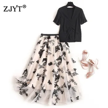 High Fashion Women Summer Skirt 2Piece Set 2020 New Designers Short Sleeve Top and Butterfly Embroidery Mesh Skirt Suit Sets 
High Fashion Women Summer Skirt 2Piece Set 2020 New Designers Short Sleeve Top and Butterfly Embroidery Mesh Skirt Suit Sets