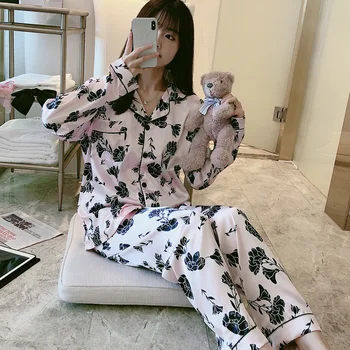 Long Sleeve Home Clothes Autumn Spring Nightsuit Female Winter Satin Silk Pajamas Sets Women Sleepwear Floral Print Pyjamas
Long Sleeve Home Clothes Autumn Spring Nightsuit Female Winter Satin Silk Pajamas Sets Women Sleepwear Floral Print Pyjamas