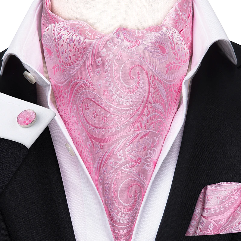 HT Men's Silk Ascot Paisley Floral Plaids Ascot Tie Hanky Cufflinks Set Wedding