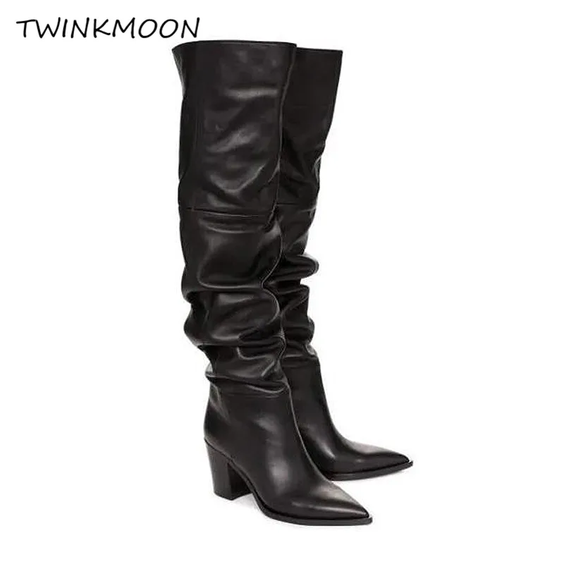 Women's Winter High Boots Over The Knee 7CM High Heels Shoes Lady Thigh High Boots Black Leather Plush Warm Winter Shoes
Women's Winter High Boots Over The Knee 7CM High Heels Shoes Lady Thigh High Boots Black Leather Plush Warm Winter Shoes