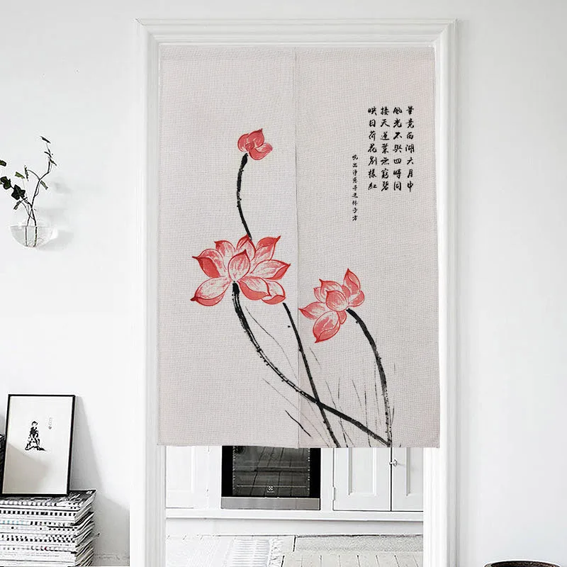 

Chinese Ink Lotus Pattern Door Curtain Bedroom Partition Curtain Kitchen Half Curtain Feng Shui Curtain Japanese Curtain Noren