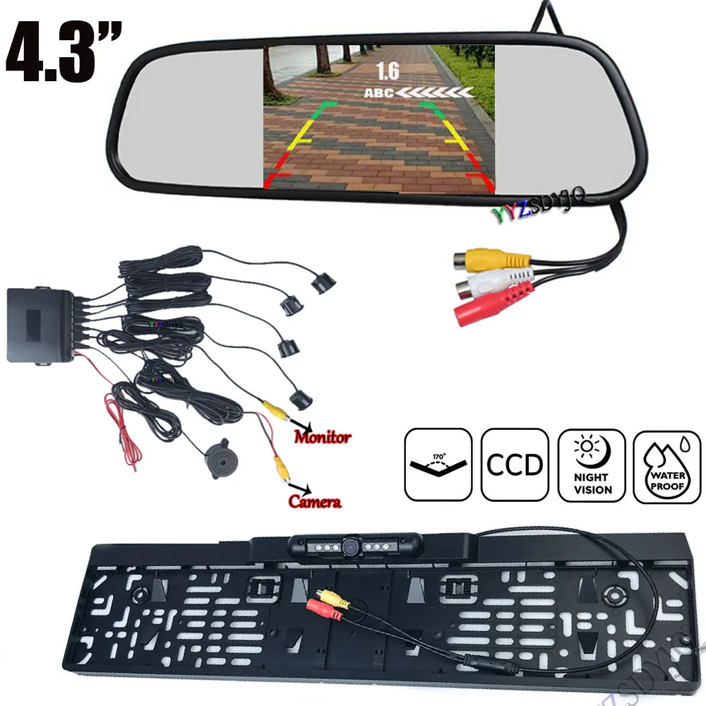 1Set 4-Sensor Car Video Rearview Visual Parking Sensor Backup Radar Eu license plate camera 4.3 inch mirror monitor kit
1Set 4-Sensor Car Video Rearview Visual Parking Sensor Backup Radar Eu license plate camera 4.3 inch mirror monitor kit