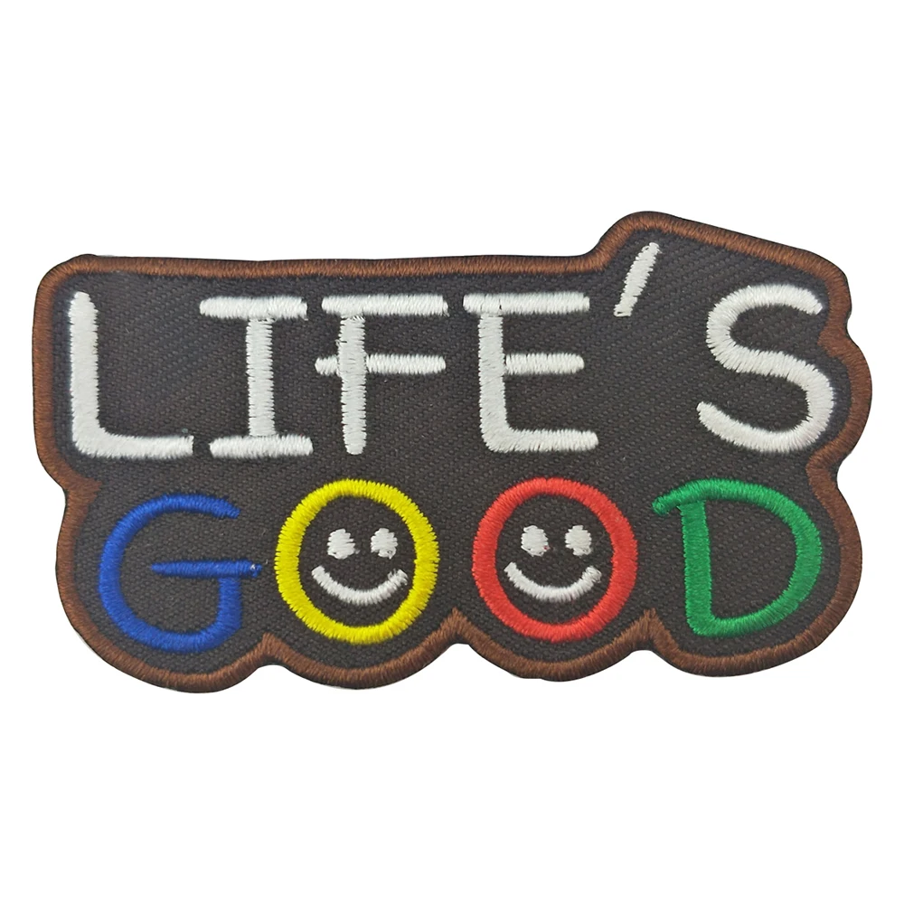 Забавные наклейки Life is Good с вышивкой улыбка сделай сам Милая термоклейкая