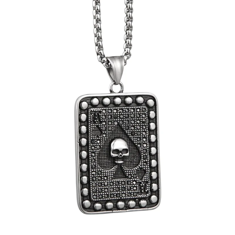 Fashion Gothic Skull Playing Card Pendant Necklace Men's Rock Party Motorcycle Fashion Metal Jewelry
Fashion Gothic Skull Playing Card Pendant Necklace Men's Rock Party Motorcycle Fashion Metal Jewelry