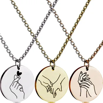 

Disc Personalized Pendant Necklace Gesture Necklace Gold Stainless Steel Romantic Women's Gift Girlfriend Mom