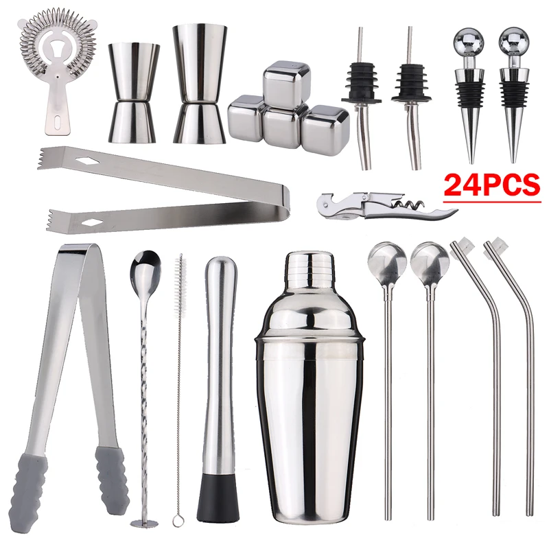 

22Piece Cocktail Shaker Bar Set Stainless Steel Bartender Kit Mixer Drink Bartender Browser Kit Bars Set Tool Accessories Tools