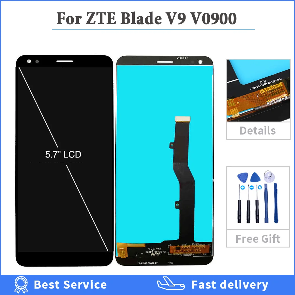 5.7'' New lcd Screen For ZTE Blade V9 V0900 Full LCD DIsplay Touch Screen Digitizer Assembly Replacement 100% Tested with tools
5.7'' New lcd Screen For ZTE Blade V9 V0900 Full LCD DIsplay Touch Screen Digitizer Assembly Replacement 100% Tested with tools
