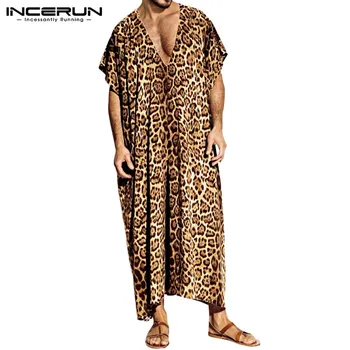 INCERUN Fashion Leopard Print Men Robes Casual Sleepwear Short Sleeve Homewear V Neck Loose Nightgown Bathrobe Men Muslim Kaftan
INCERUN Fashion Leopard Print Men Robes Casual Sleepwear Short Sleeve Homewear V Neck Loose Nightgown Bathrobe Men Muslim Kaftan