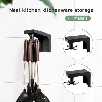 360 Degrees Kitchen Rotating Hook Punch Free Holder Easy Operation Shovel&Spoon Hanging Rotation Scalable Storage Rack Household