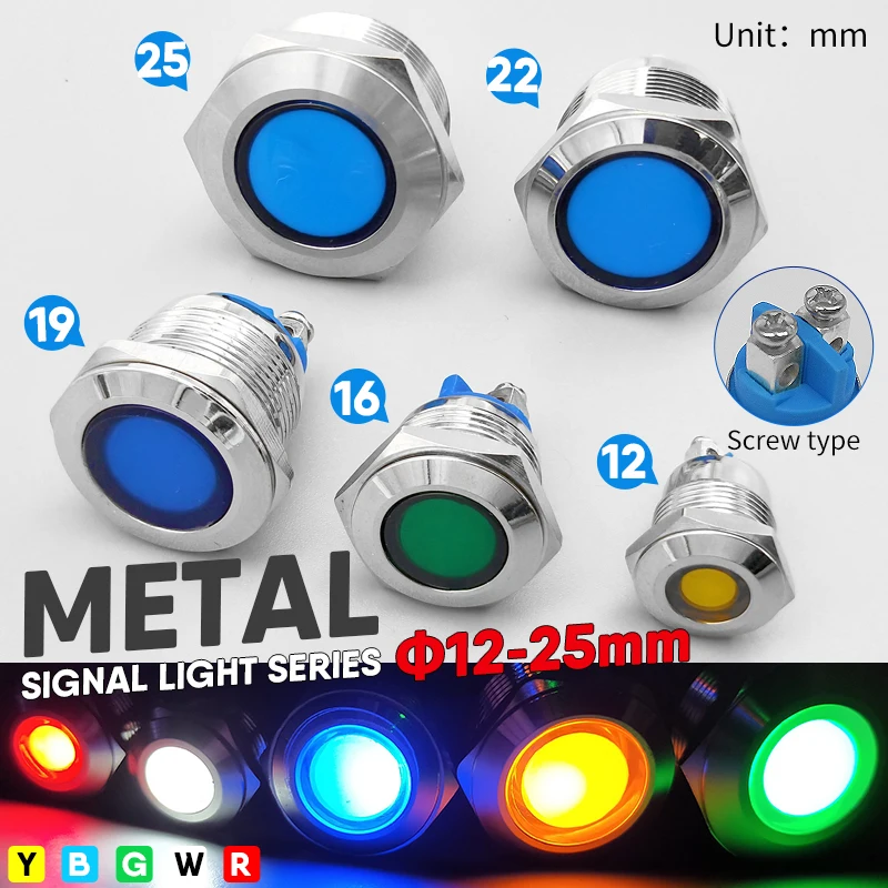 10pc 12 16 19 22mm Waterproof IP67 Metal LED Warning Indicator Light Signal Lamp Pilot Wire3V5V12V24V110V220V Screw pin terminal
10pc 12 16 19 22mm Waterproof IP67 Metal LED Warning Indicator Light Signal Lamp Pilot Wire3V5V12V24V110V220V Screw pin terminal