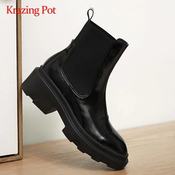 Krazing pot stretch boots sheep leather mixed colors round toe thick high heel slip on young girls maiden dress ankle boots L5f7 
Krazing pot stretch boots sheep leather mixed colors round toe thick high heel slip on young girls maiden dress ankle boots L5f7